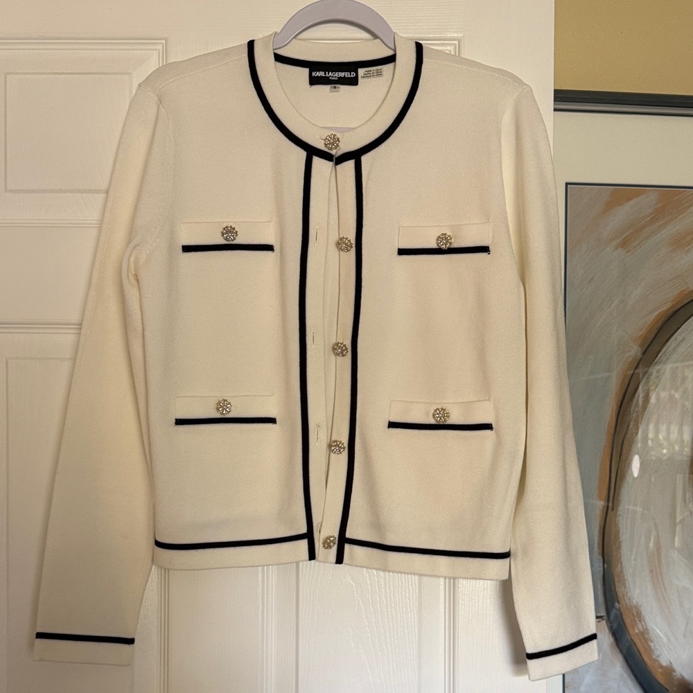 Karl Lagerfeld Cream and Black Trim Blazer Size M Never Worn!!!!
